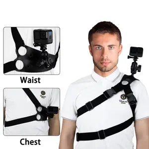 GoPro Adjustable Shoulder Strap Mount, 3-in-1 Chest/Waist Strap for Action Cameras, Compatible with GoPro, DJI, and Akaso; ideal for vlogging, drones, and the gym