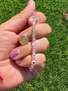 San Benito and evil eyre rose pink beaded bracelet