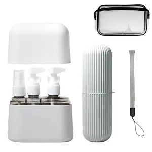 MYMODAGLAM Travel Bottle Set – TSA Approved, Leakproof Toiletry Kit for Carry-On, Refillable Containers for Spring & Summer Travel (Soft Beige/Light Gray/Sage Green)