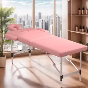 Massage Table Portable Height Adjustable Massage Bed Lightweight Foldable Spa Lash Tattoo Esthetician Bed 24" Wide Aluminum 2 Fold with Carrying Case Brown