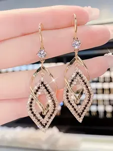 Stylish Double Layer Hollow Square Shiny Earrings, Elegant Alloy Jewelry, Perfect for Daily Wear & Gift for Women