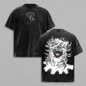 Douma Upper Rank 2 Demon Slayer T-Shirt Acid Wash Vintage Oversize Heavy Cotton Unisex Anime Manga T-Shirt Washed Retro Villain Graphic Tee Creepy Cult Dark Streetwear
