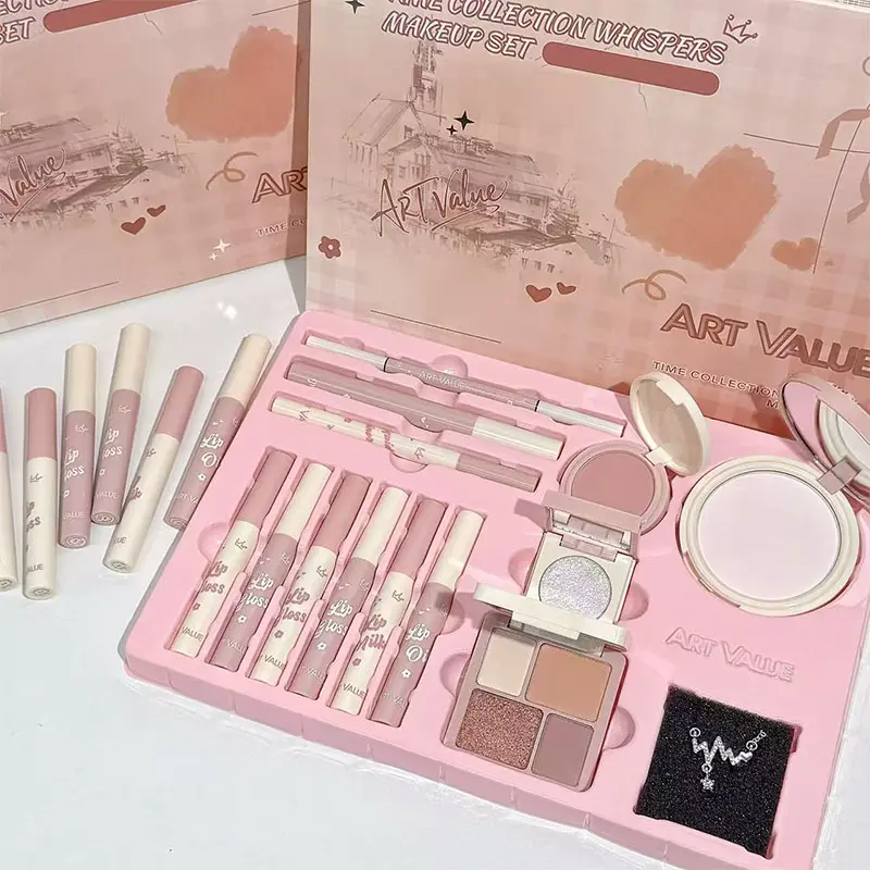 14 Pcs Color Makeup Gift Box Face Makeup Set Lip Color Powder Blusher Eye Shadow Eyebrow Pencil Eyeliner Eye Black Full Set Makeup Set Makeup Kit Set Beauty Bundle Kit Glam Makeup Set Women's Gifts