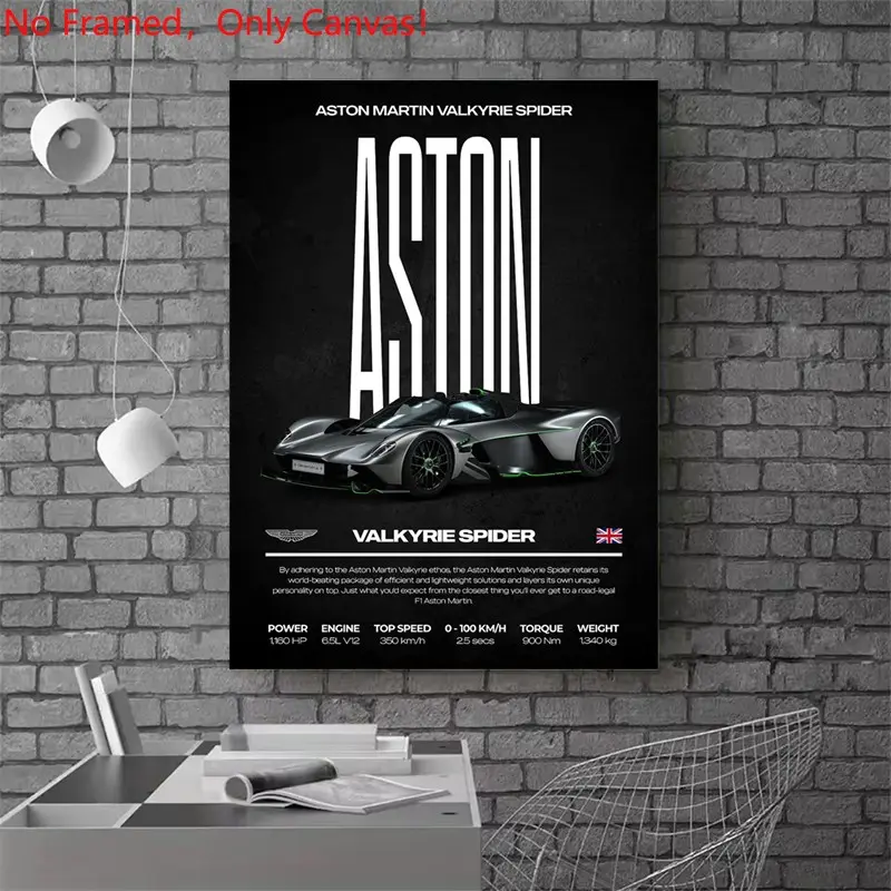 1 Piece/Set frameless canvas painting print poster,Luxury sports car art，Valkyrie Spider Poster， a perfect gift for cars loves, ideal gift for bedroom, living room, dorm hallway, kitchen, mural, wall decoration, room decor