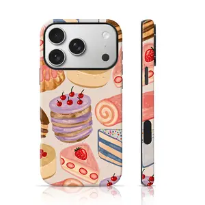 Hand-drawn Cake Pattern Design Cute Phone Case 2 in 1 Case for iPhone 17 Pro Max/16 Pro Max /15Pro Max 15/14/13/12 & Samsung S26 /S25Ultra Trendy ins Style