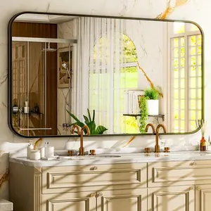 Black bathroom mirror for wall 30 x 48 inch metal framed rectangle mirror wall mounted vanity mirror for bathroom hangs horizontal or vertical wall mirrors for bedroom