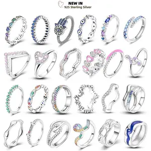 New Rings For Women 100% 925 Sterling Silver Devil's Eye Palm Pink Heart Crown Colorful Zircon Ring Fashion Engagement Jewelry