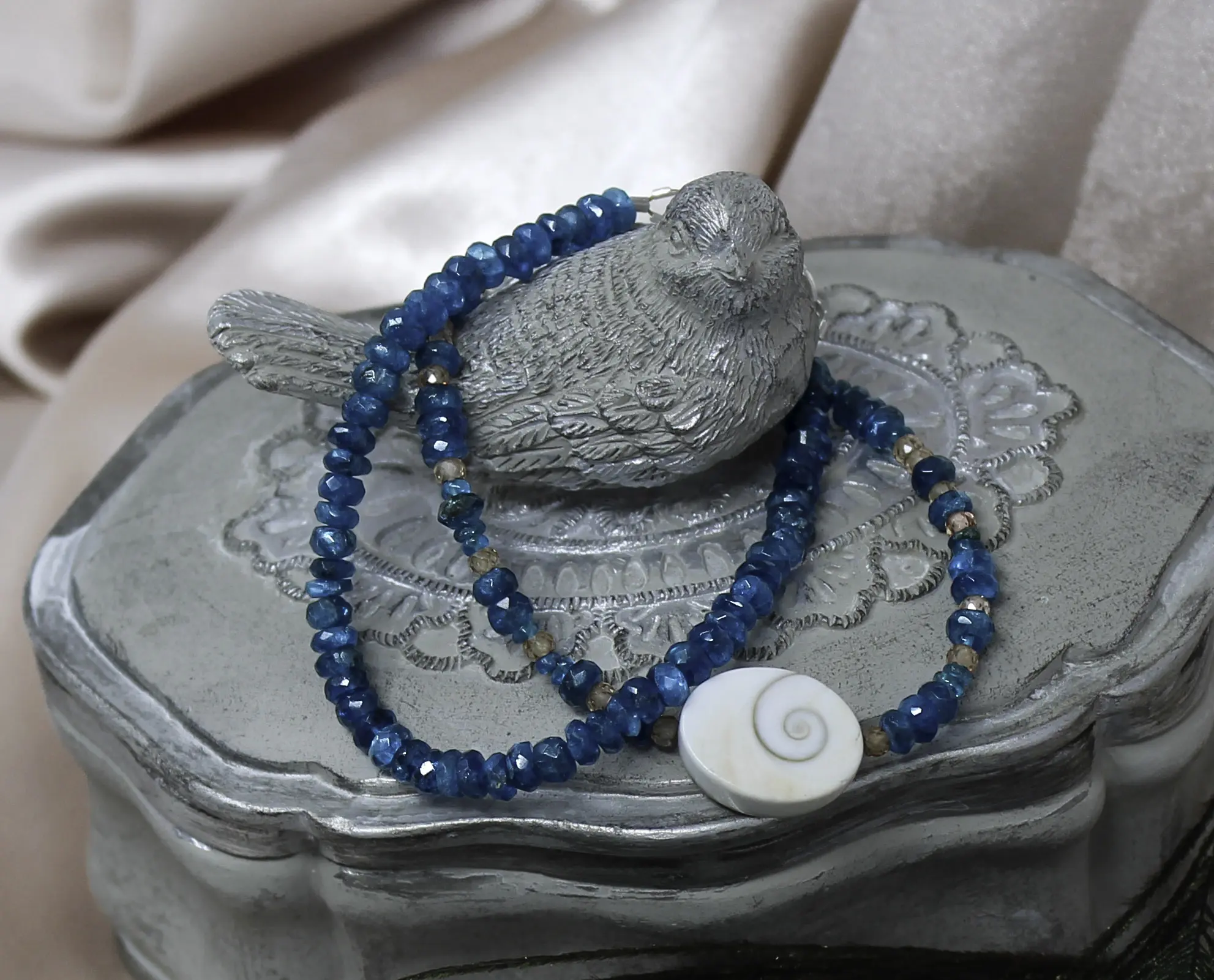 Pacific Blue Apatite and Shiva Shell Bracelet