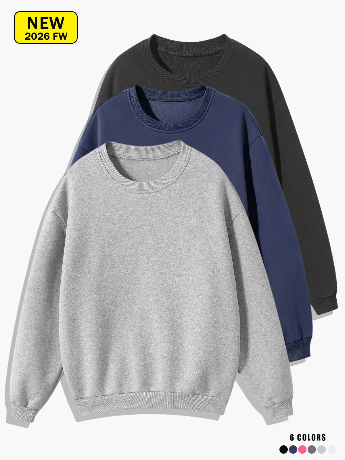 Men’s long-sleeve crewneck knit sweatshirt for spring and autumn, loose and comfortable, warm and breathable base layer