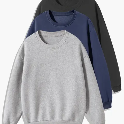 Men’s long-sleeve crewneck knit sweatshirt for spring and autumn, loose and comfortable, warm and breathable base layer