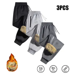 Men's 3-Pack Winter Warmth Insulated Pants – Premium Windproof Winter Trousers with Elastic Waistband, Suitable for Home, Outdoor Activities, and Travel – Machine Washable and Hand Washable, Fleece-Lined Cold Weather Pants with Athletic Cuff Bottoms