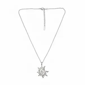 Solara Spiral Sun Necklace Stainless Steel Rhodium Plated