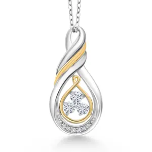 Gem Stone King 925 Sterling Silver and 10K Yellow Gold White Moissanite and White Lab Grown Diamond Infinity Pendant Necklace For Women (0.34 Cttw, Gemstone, with 18 Inch Chain)