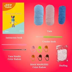 Beginner Crochet Kit Rainbow Bunny DIY Material Pack, Easy Stitching, Complete Tools, English Video Tutorial, Handmade Gift Ornament