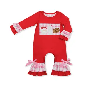 Christmas Red cookies Print Long Sleeve OnePieces for Girls