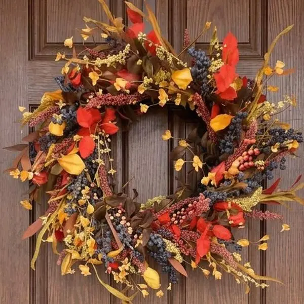 Thanksgiving Fall Wreath with Berries & Leaves, Hook Included, Festive Home Decor for Porch Wall, Room Decor Thanksgiving Fall Wreath with Berries & Leaves, Hook Included, Festive Home Decor for Porch Wall, Room Decor