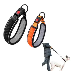 Adjustable  Reflective Dog Collar, Soft Mesh Padded, Metal Ring Nylon Dog Collar Heavy Buckle Breathable Durable Non-Choking Wide Neck Band for Dogs Lightweight Comfortable Pet Collar with Sandwich Mesh Design for Easy Walking