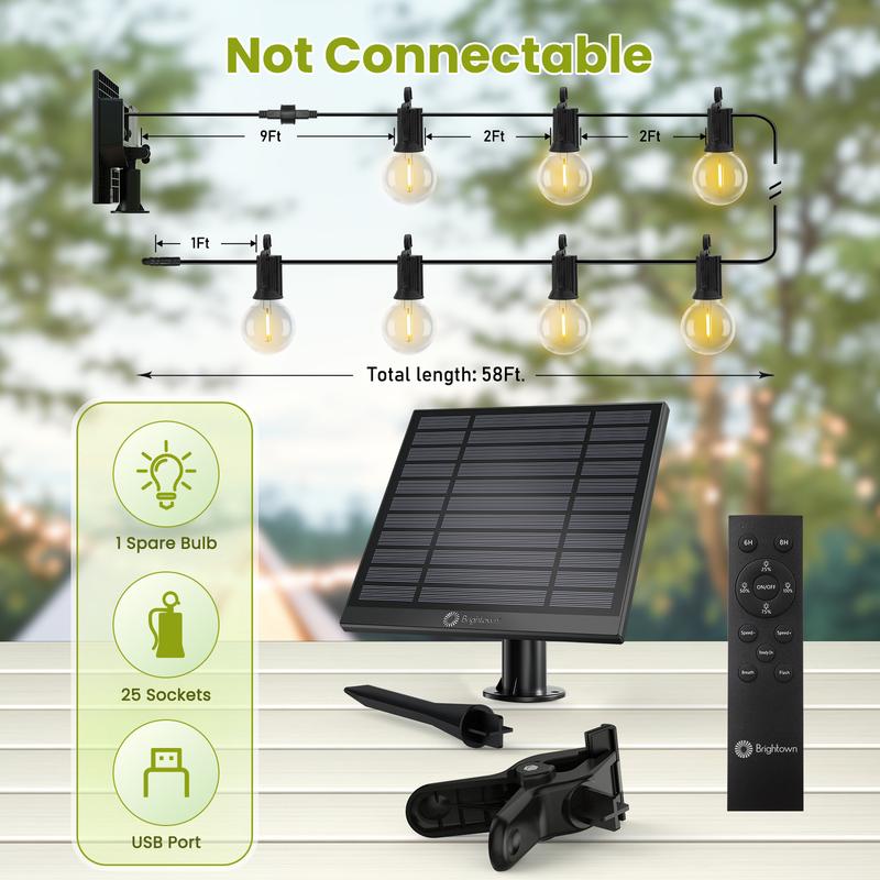 Brighttown Christmas, Halloween, 108-foot solar lights, outdoor waterproof, with remote control, 50 shatterproof LED bulbs, 3 light modes, adjustable porch, backyard, patio, garden, party