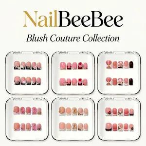 NailBeeBee Blush Couture Handmade Press-On Nails, 10PCS 0.8in Short Square Romantic Modest Feminine Reusable Colorful Art Acrylic Nail Kit