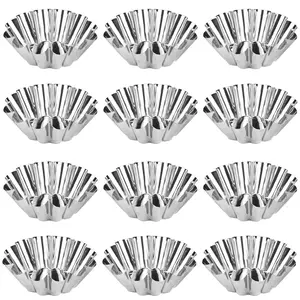 12-Piece Stainless Steel Tart Molds Set, Durable & Reusable Baking Tools, Baking Utensils Supplies, Bakeware for Home Kitchen Use, Perfect for Making Pastries & Desserts