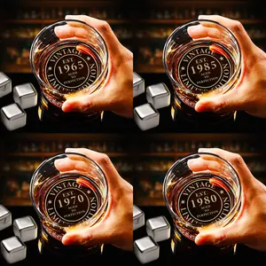 Engraved Vintage Year Aged to Perfection Whiskey Glass, Personalized Birth Year 11oz Rock Glass Gifts for Men
