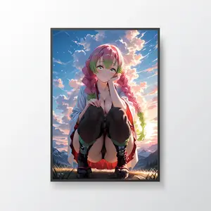 Mitsuri Demon Slayer Poster, Vibrant Manga Style with Cherry Blossom Background, Inspired by Joy and Compassion, Ideal for Anime Room Decor and Aesthetic Wall Display