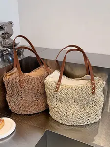 French Woven Shoulder Bag, Large Capacity Boho Style, Spring Summer Beach Vacation, Trendy Tote, Mother's Day Gift