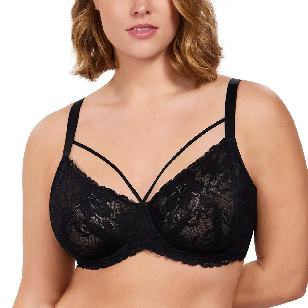 HSIA Pretty In Petals Plus Size Unlined Strappy Floral Lace Unpadded Plus Size Underwire Bra Comfort Basic Minimalist Womenswear