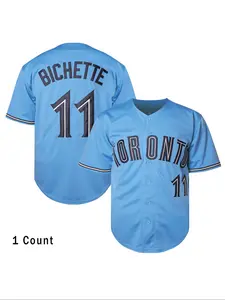 Men's Letter & Blue Jays Embroidery Baseball Jersey, Casual Loose Baseball Top for Training Competition, Breathable Sports Top for Men