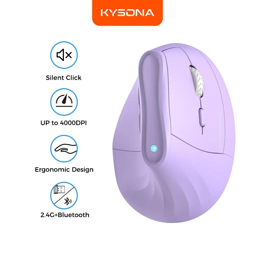 KYSONA 57° Compact Ergonomic Wireless Tower Mouse - Low Noise, Precise 7-Button Desktop Mouse, Includes 2*AAA, Bluetooth 5.0-3.0 & 2.4G, 800-4000 DPI, Compatible with Windows, macOS, iPad, Laptop, PC, Ergonomic Mouse