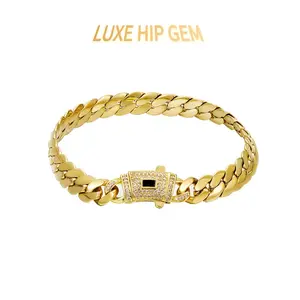 Luxe Hip Gem 8mm Chunky Curb Chain 12ks Mark Twist Clasp Stainless Steel Necklace for Bold Statement Everyday Wear/Best valentines gifts bracelet