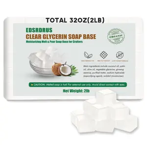 EDSRDRUS 2LB Unscented Glycerin Soap Base DIY Handmade Soap Moisturizing Melt and Pour Soap Base for Crafting, Vegetable Glycerin & Coconut Oil, Easy to Cut (Transparent, 2LB)