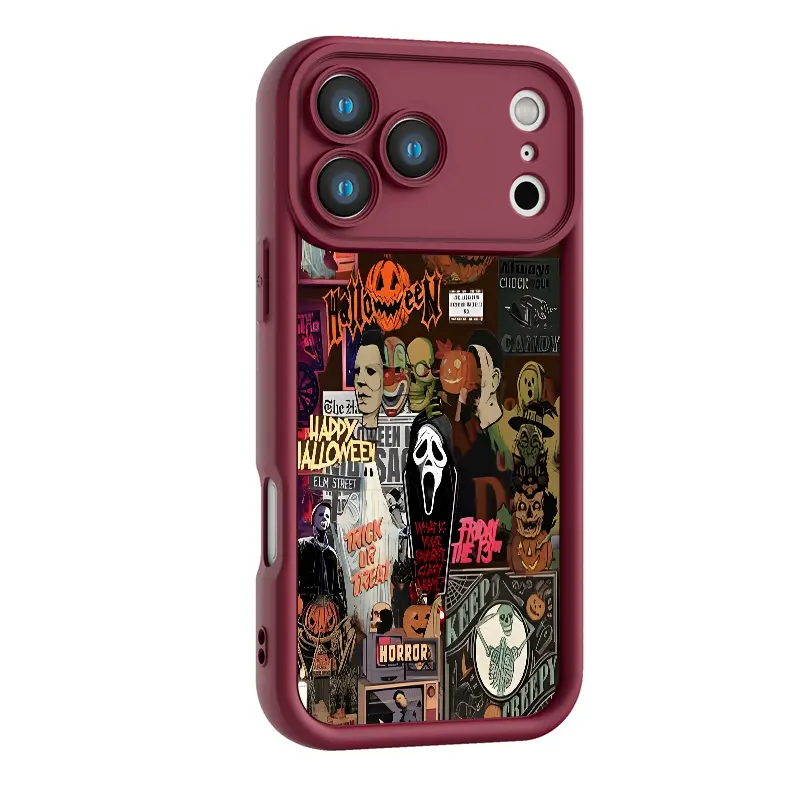 Vintage Horror Halloween Pattern Smartphone Case - Soft Silicone TPU, Digital Handheld Device Protection, Shockproof Holder with Card Slot for iPhone 17/17E/Mini/Pro Max,16,15 Pro Max,14,13,12,11,XS Max,Plus,Air