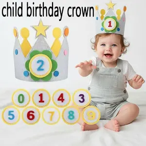 Adjustable Felt Birthday Crown Birthday Hat Durable Interchangeable Numbers Crown Photo Props  or Girls Boys Birthday party hat
