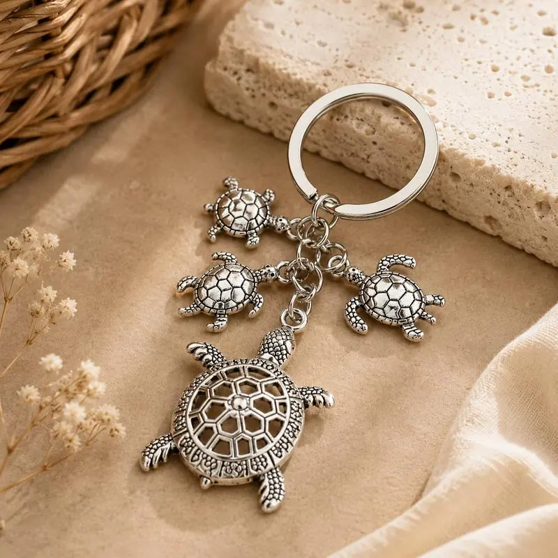 Unisex Coastal Ocean Theme Sea Turtle Metal Keychain, Compact Design with Shell Detailing, Turtle Form, Attachment Keychains, Everyday, Lightweight, Cute Keychains, Everyday Use