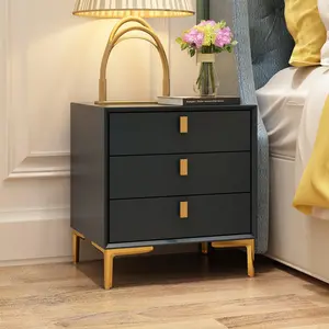 21.3"H Nightstand End Table Three Drawer Black And White Bedside Furniture Living Room Storage Organization Modern