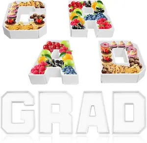 Grad Charcuterie Fillable Grad Cardboard Letter Snap on Splicing Box White Graduation Themed Fillable Foam Board Candy Snack Trays for Graduate Decorations Supplies