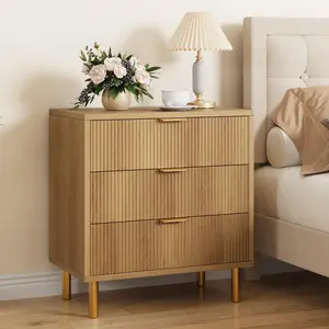 【GARVEE】Modern 3 Drawer Dresser in Walnut and Black Finishes with Gold Handles, Featuring Large Drawers and Versatile Storage for Bedroom, Living Room, Hallway, or Entryway Organization