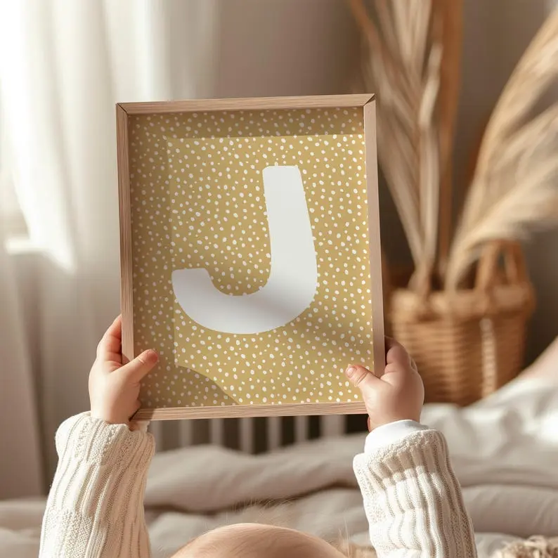 Personalised Initial Print, Initial Name Print, Letter Print Wall Art, Boys & Girls Bedroom Nursery Decor, Unframed Nursery Wall Art Print, Unframed, Boy's Girl’s Room Decor Gift