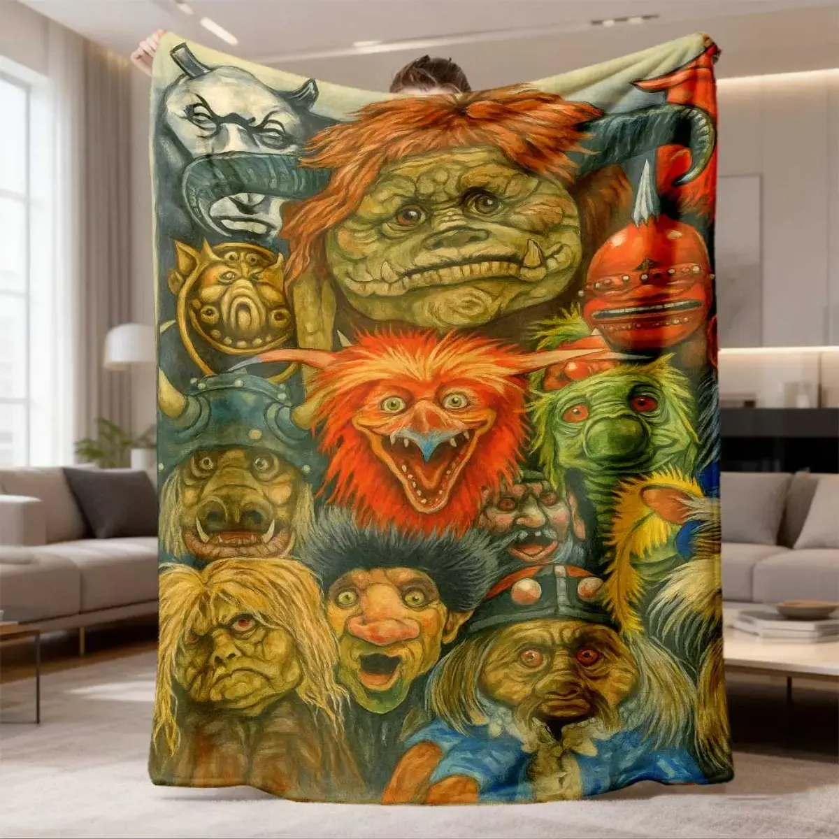 2026 New Arrival Flannel Blanket Fantasy Goblin Carnival Flannel Blanket Soft Light BeigeFriendly, Warm and Cozy, Perfect for Sofa, Bed, or Creative Spaces AllSeason Use, Hypoallergenic and Easy to Wash, a Unique Choice for