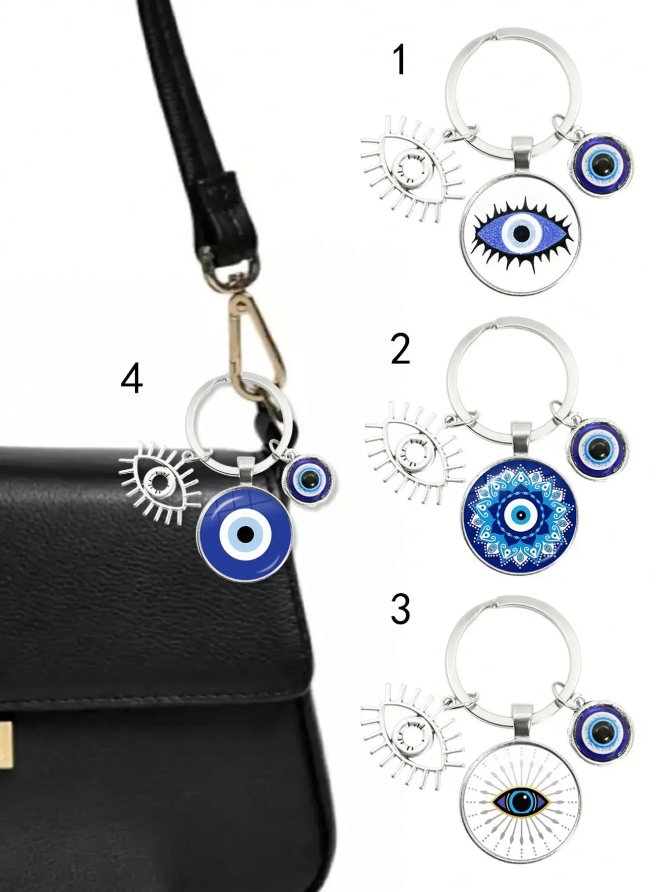 Blue Evil Eye Keychain Amulet, Lucky Alloy Keyring Accessories for Bags and Cars, Ideal Gifts for Friends and Lovers
