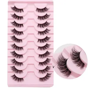 Half Lashes Lashes Natural Look 10 Pairs Volume Cat Eye Lashes 10mm Wispy Lashes with Clear Band Short False Eyelashes TB09