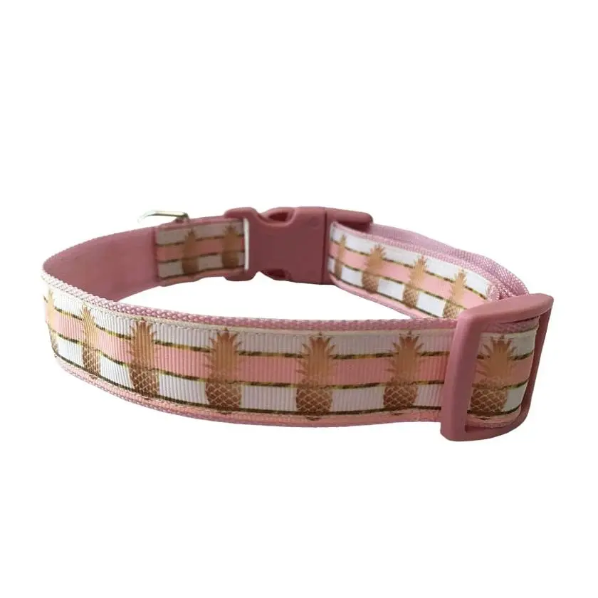 Personalized Pineapple Dog Collar – Pink Tropical Adjustable Collar for Dogs