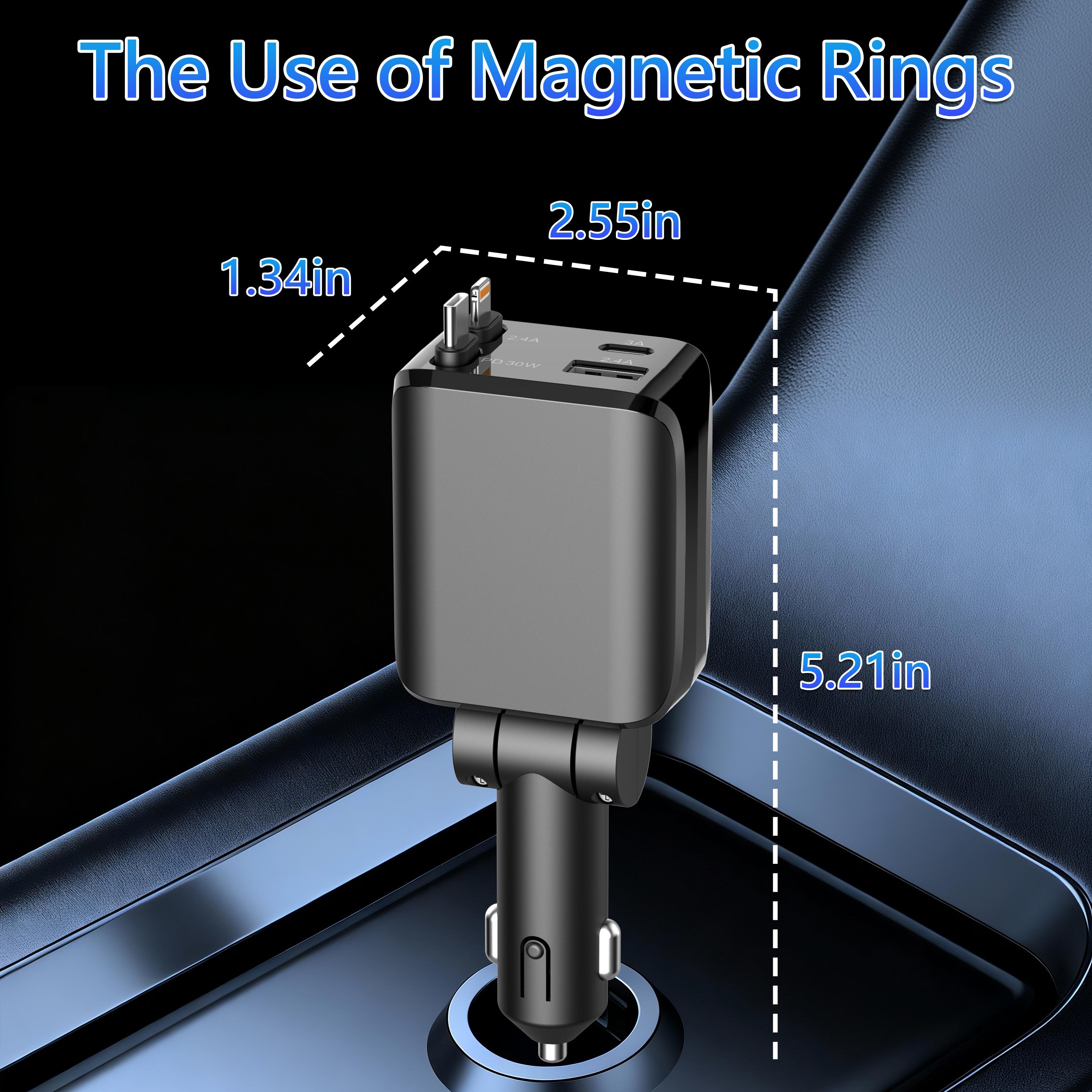 4 in 1 Retractable Car Charger, USB C Fast Charging Adapter with Lightning Cable Compatible with iPhone 16/15/14/13 Pro Max Plus, Samsung S23/S22/S10