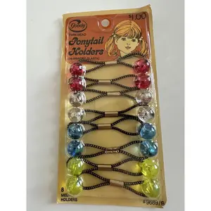VINTAGE *NEW* 1980's Goody Ponytail Holders Medium Twin Bead #9689/6