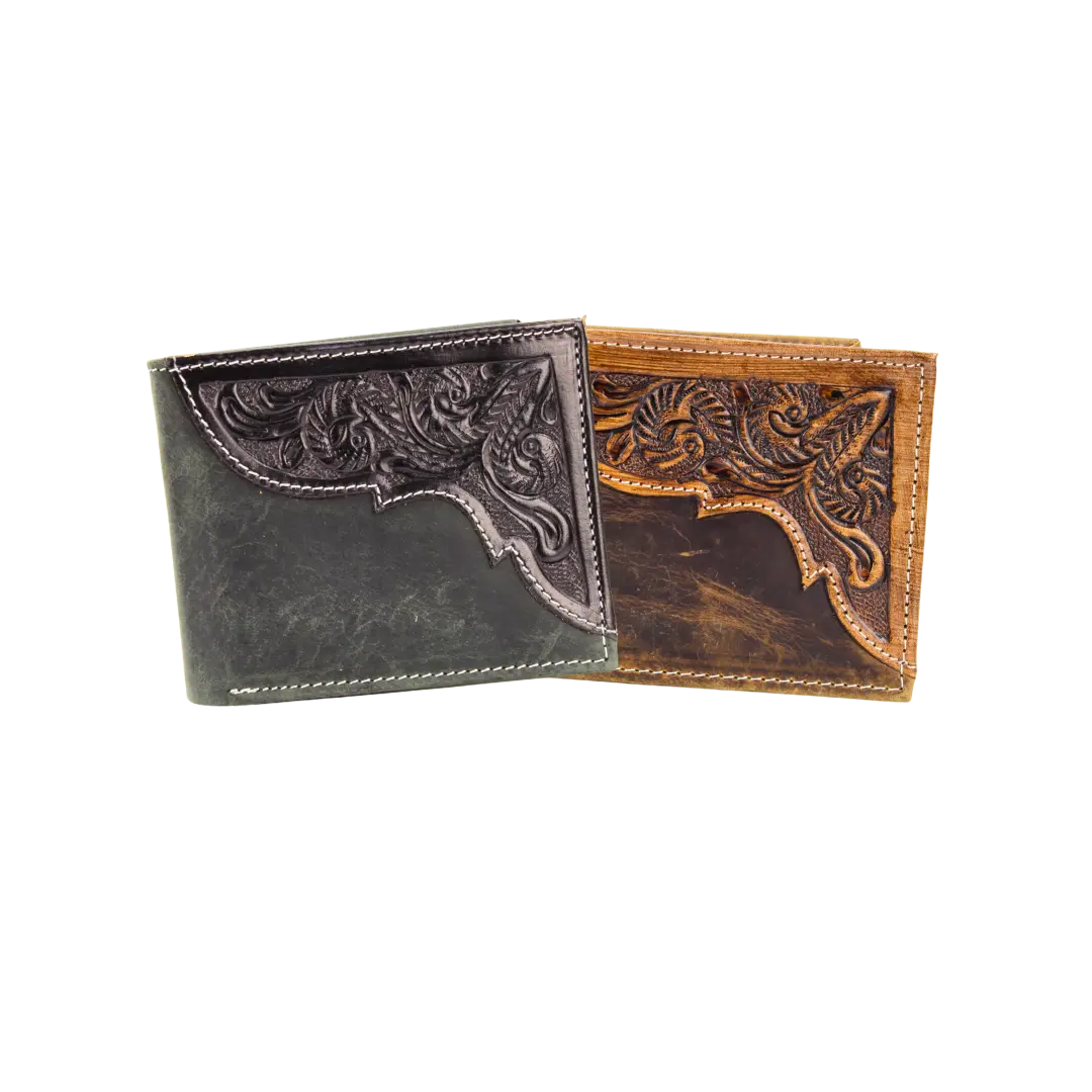 American Bison Oil Pull Up Bifold Wallet Tooled