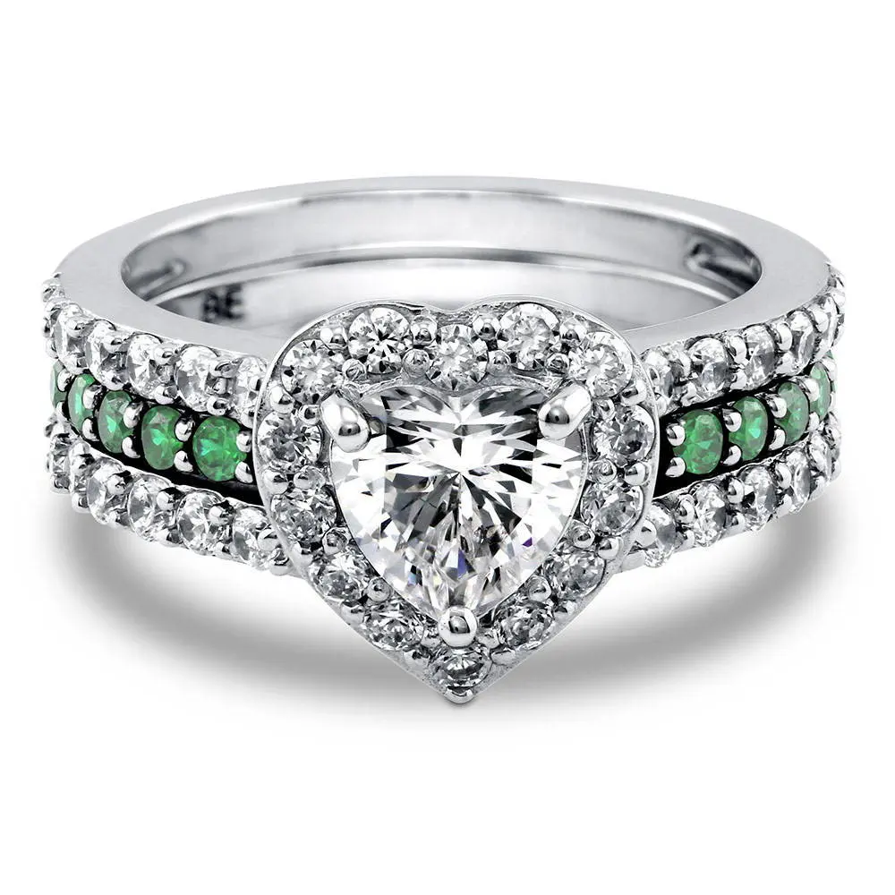 BERRICLE Sterling Silver Halo Heart Engagement Rings Statement Stackable Band Insert Ring Set for Women, Heart Shaped Cubic Zirconia CZ