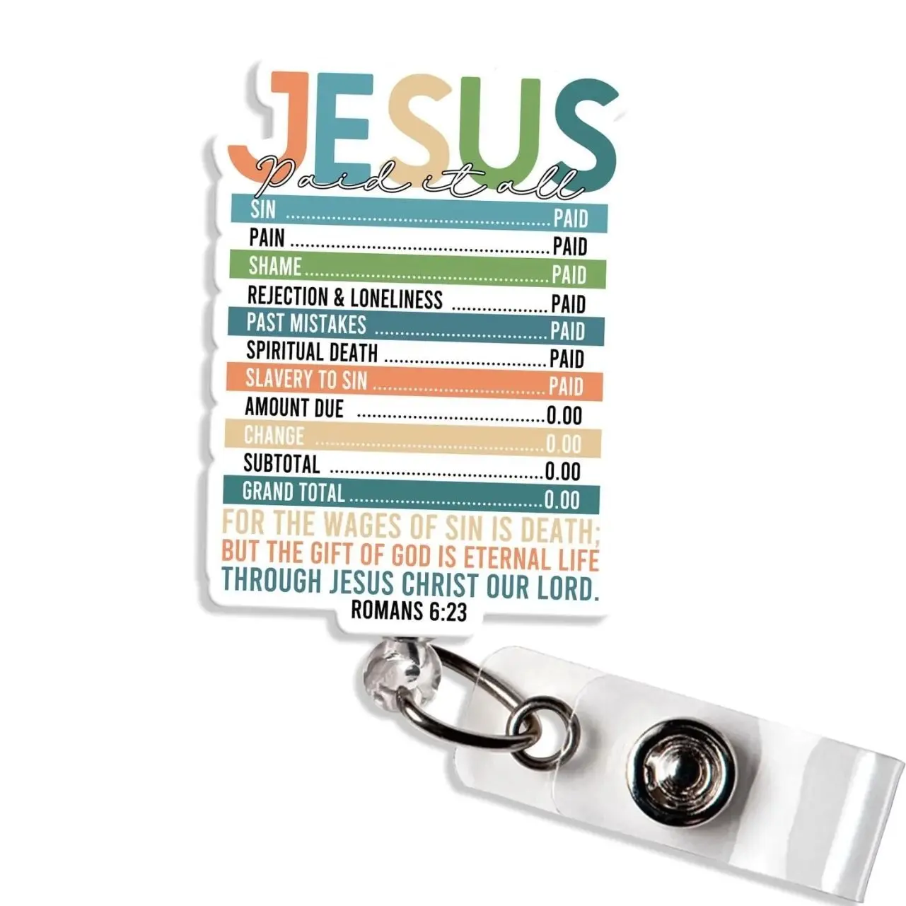 Jesus Paid It All Badge Reel God Christian Bible Verse Faith Prayer Inspirational Badge Holder Gift for Nurse Teacher