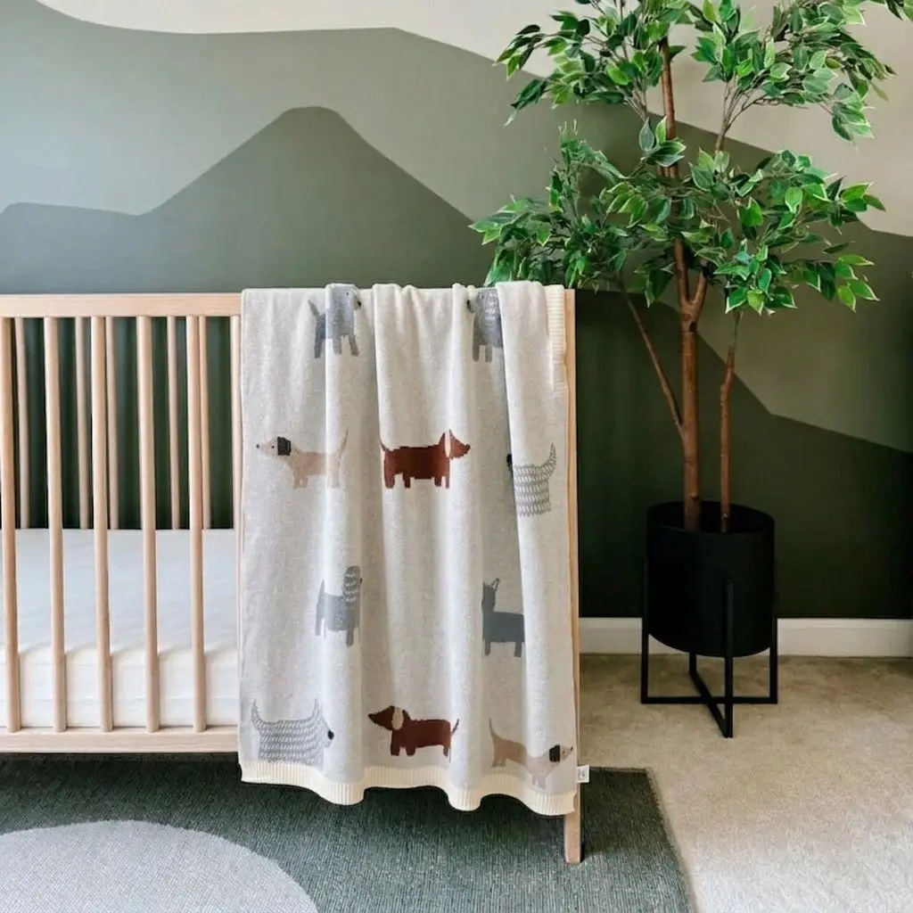 Buddy Dog Organic Cotton Soft Blanket - 30x42in Jacquard Knit, Animal-Themed, Breathable, Machine Washable Pet Bedding Throw