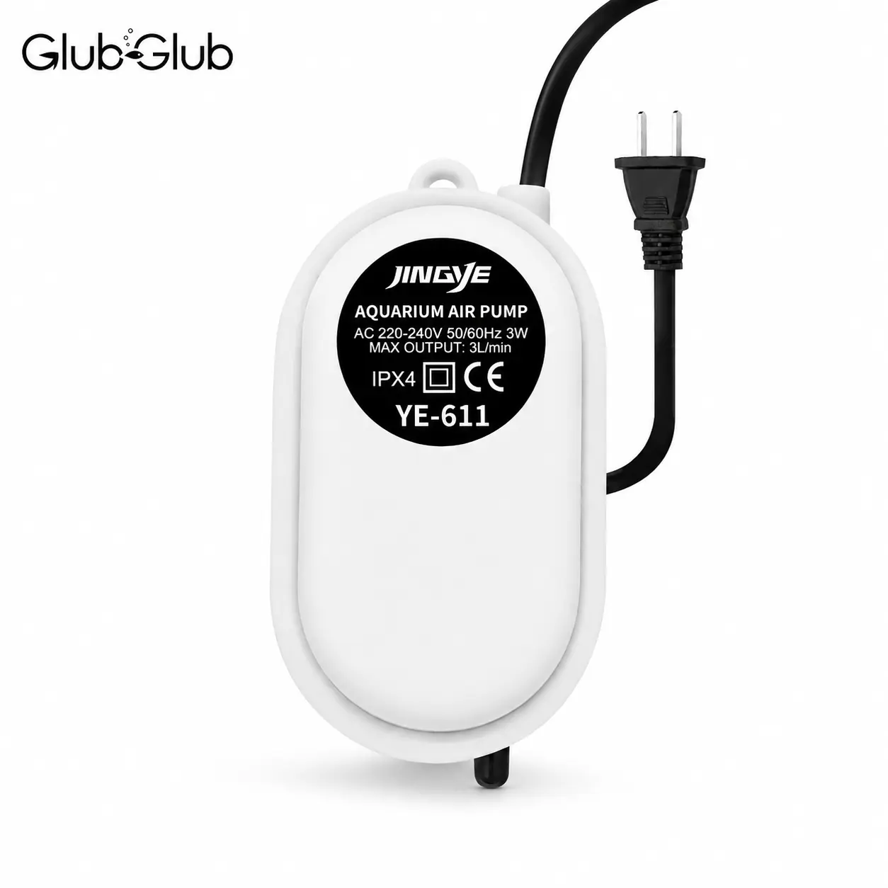Glub Glub 3W Mini Aquarium Air Pump for Aquarium Fish, 30dB Ultra Silent Single Outlet Oxygen Aerator, 3L/Min Oxygen Boost for Nano Tanks & Hydroponics